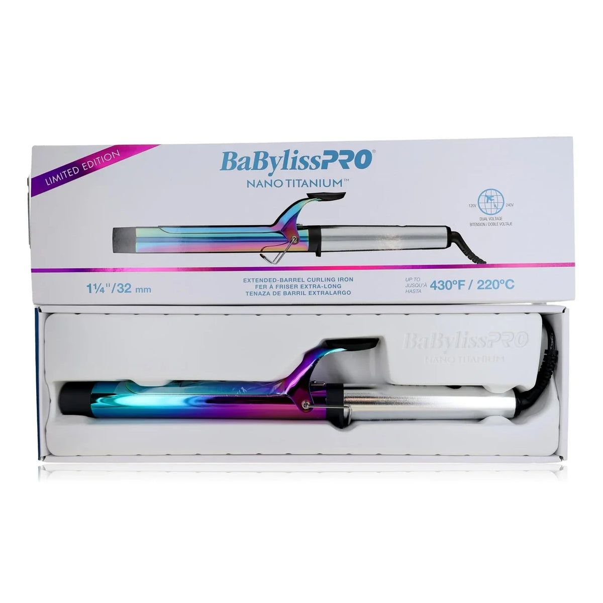 BaBylissPRO Iridescent Nano Titanium 1.25" Extended Barrel Curling Iron