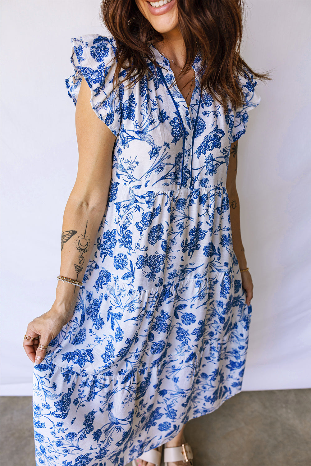 Floral Ruffle Tiered Midi Dress