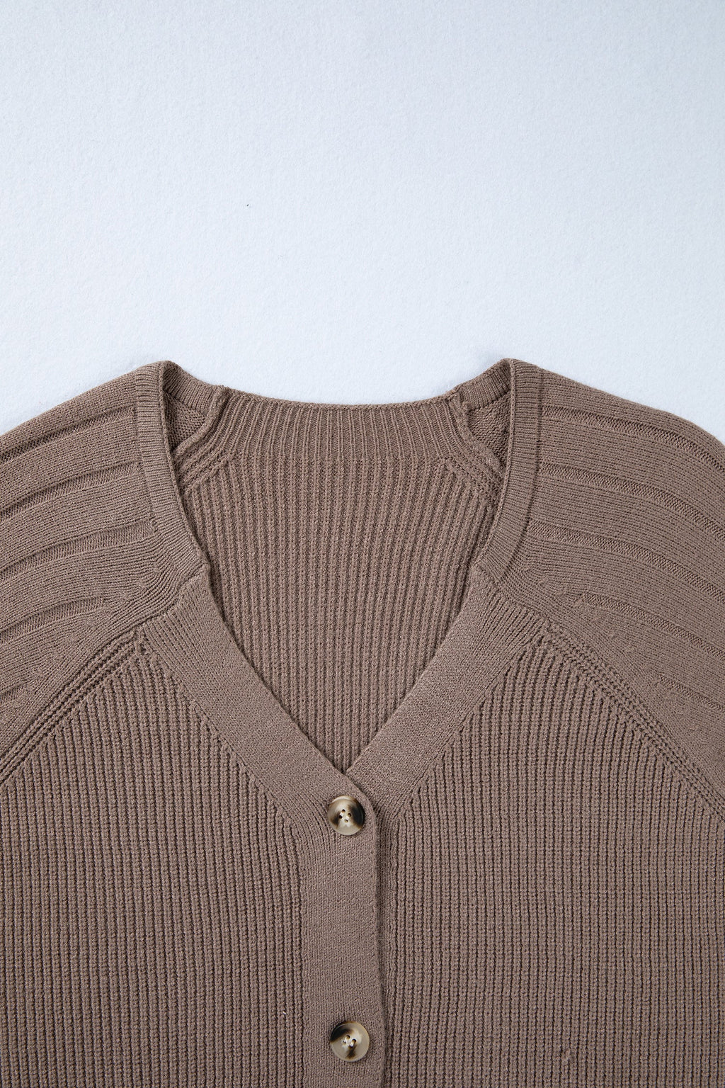 Solid Textured Knit Button Front V-Neck Cardigan