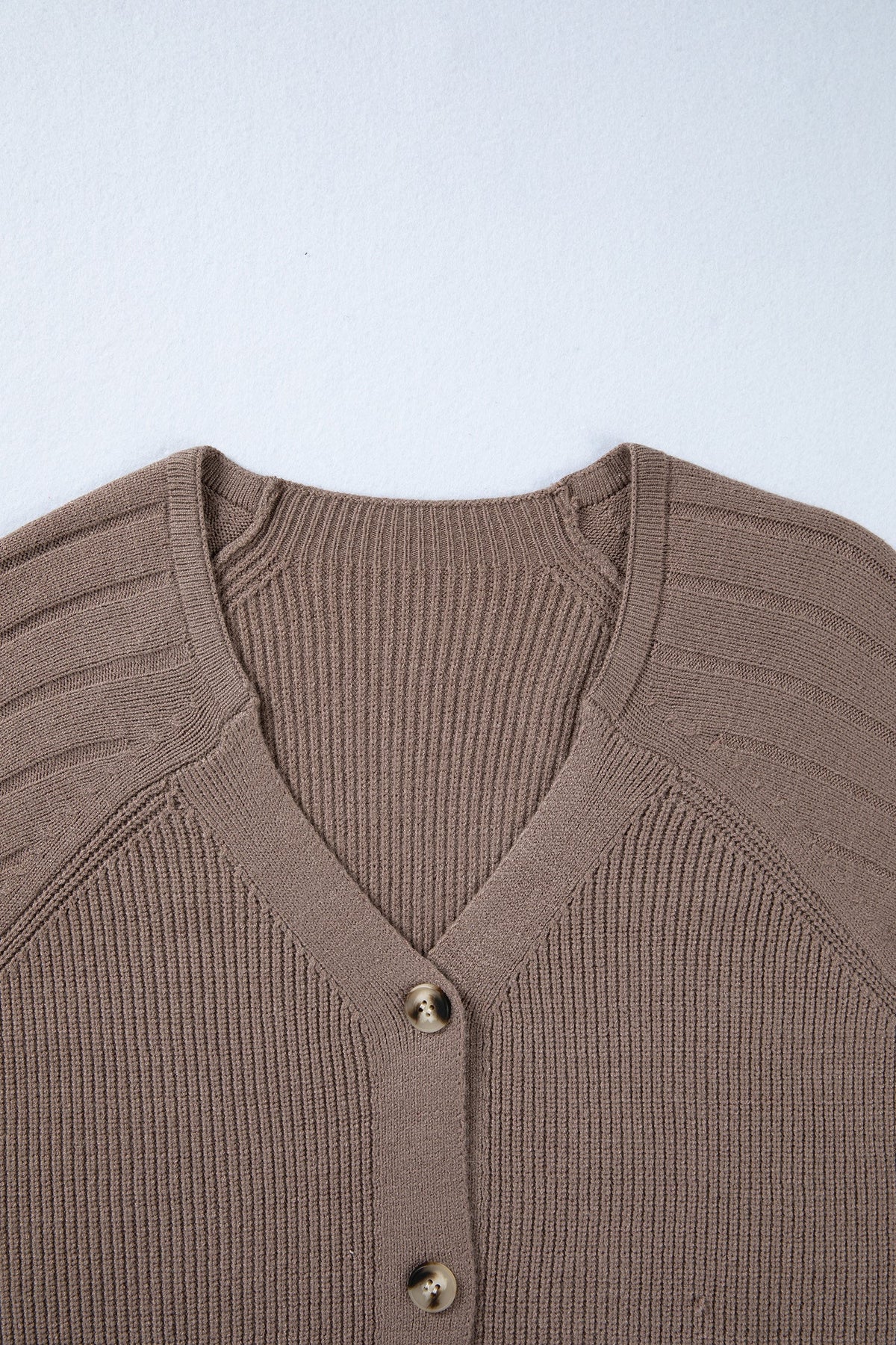Solid Textured Knit Button Front V-Neck Cardigan