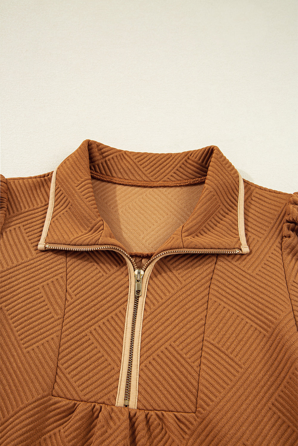 Textured Quarter Zip Collar 3/4 Sleeve Mini Dress