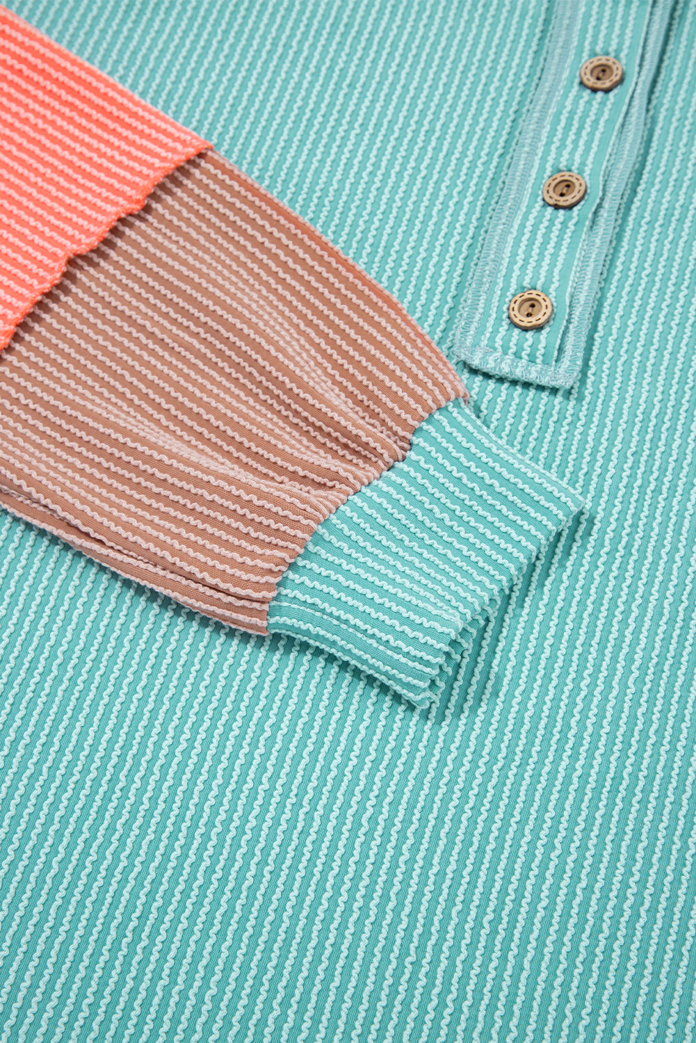 Colorblock Corded Knit Long Sleeve Henley Top