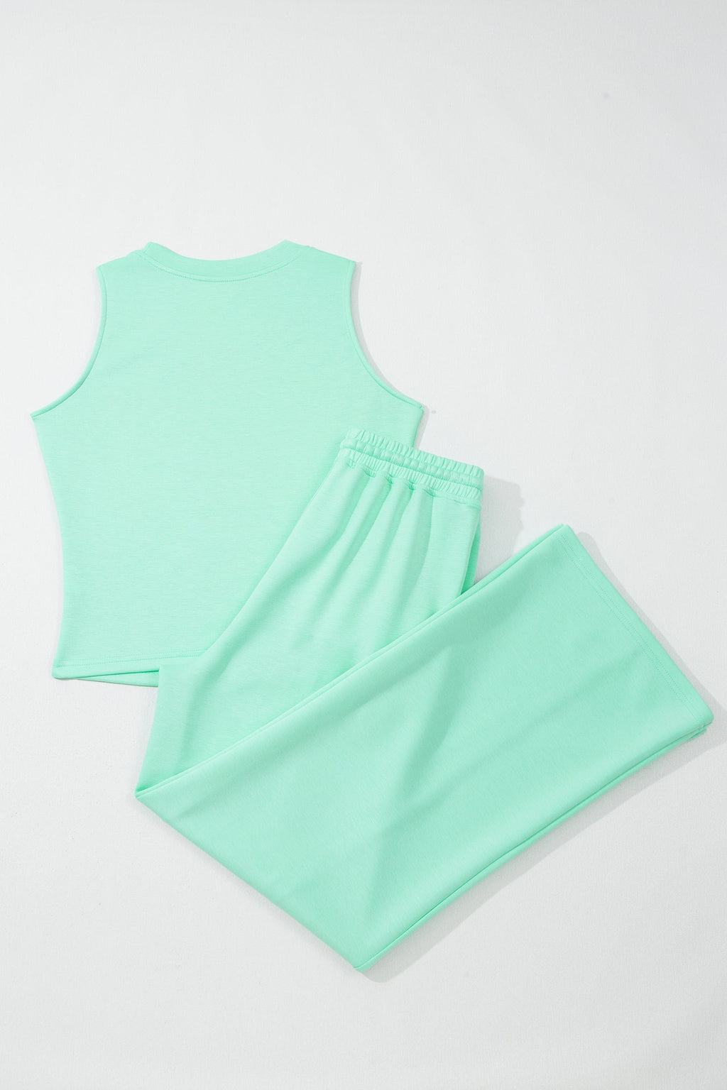 Solid Tank Top & Drawstring Elastic Waist Pants