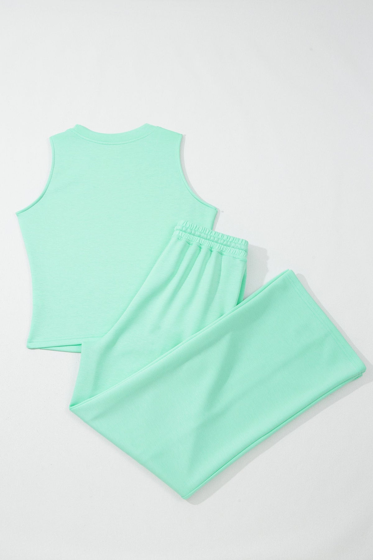 Solid Tank Top & Drawstring Elastic Waist Pants