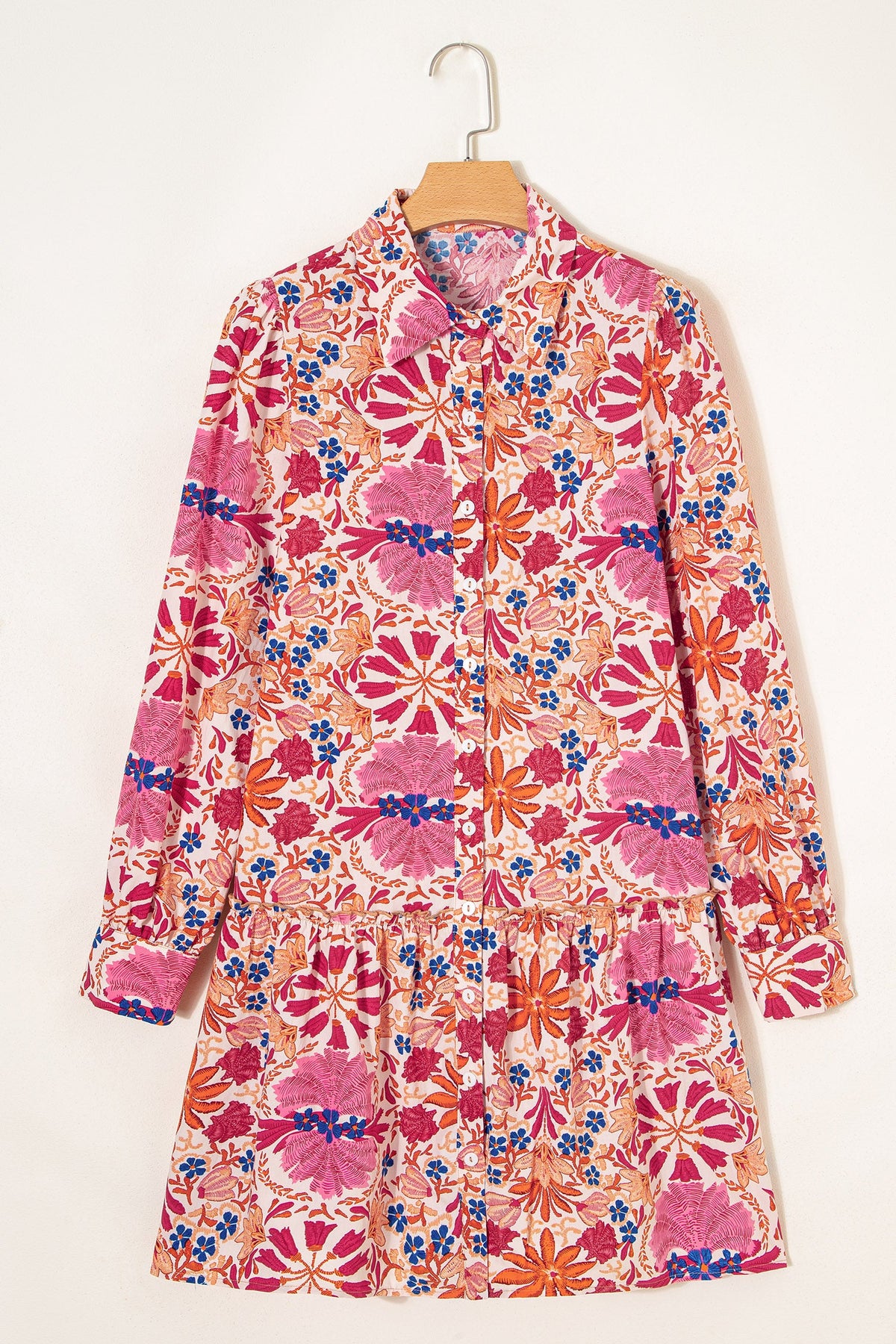 Floral Collared Long Sleeve Mini Dress