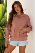 Solid Reverse Seam Half-Zip Side Pocket Sweatshirt