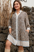 Plus Size Leopard Stripe Trim V-Neck Mini Dress