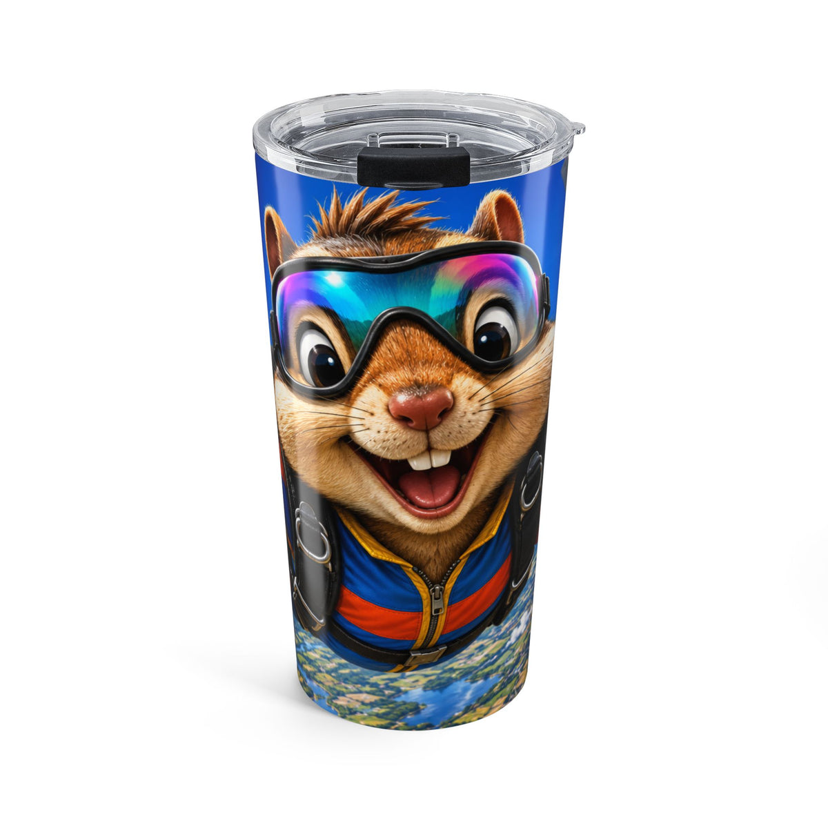 20oz Skydiving Chipmunk Tumbler — Cute Adventure Travel Drinkware