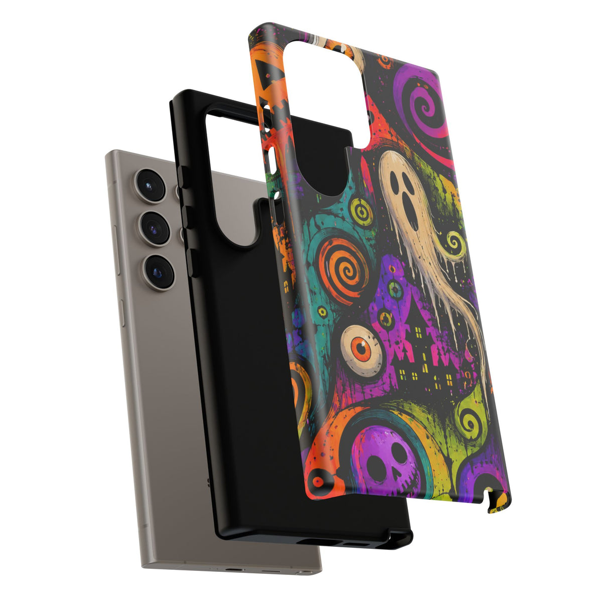 Halloween Ghost Phone Case — Colorful Spooky Skull & Haunted House Tough Case