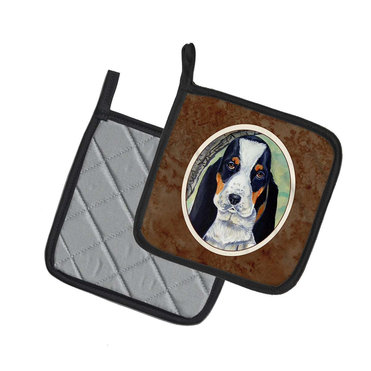 Basset Hound on the branch Pot Holder Set of 2 Heat Resistant Quilted Hot Pads 7.5 x 7.5 Inch, Insulated Kitchen Trivets for Cooking & Baking
