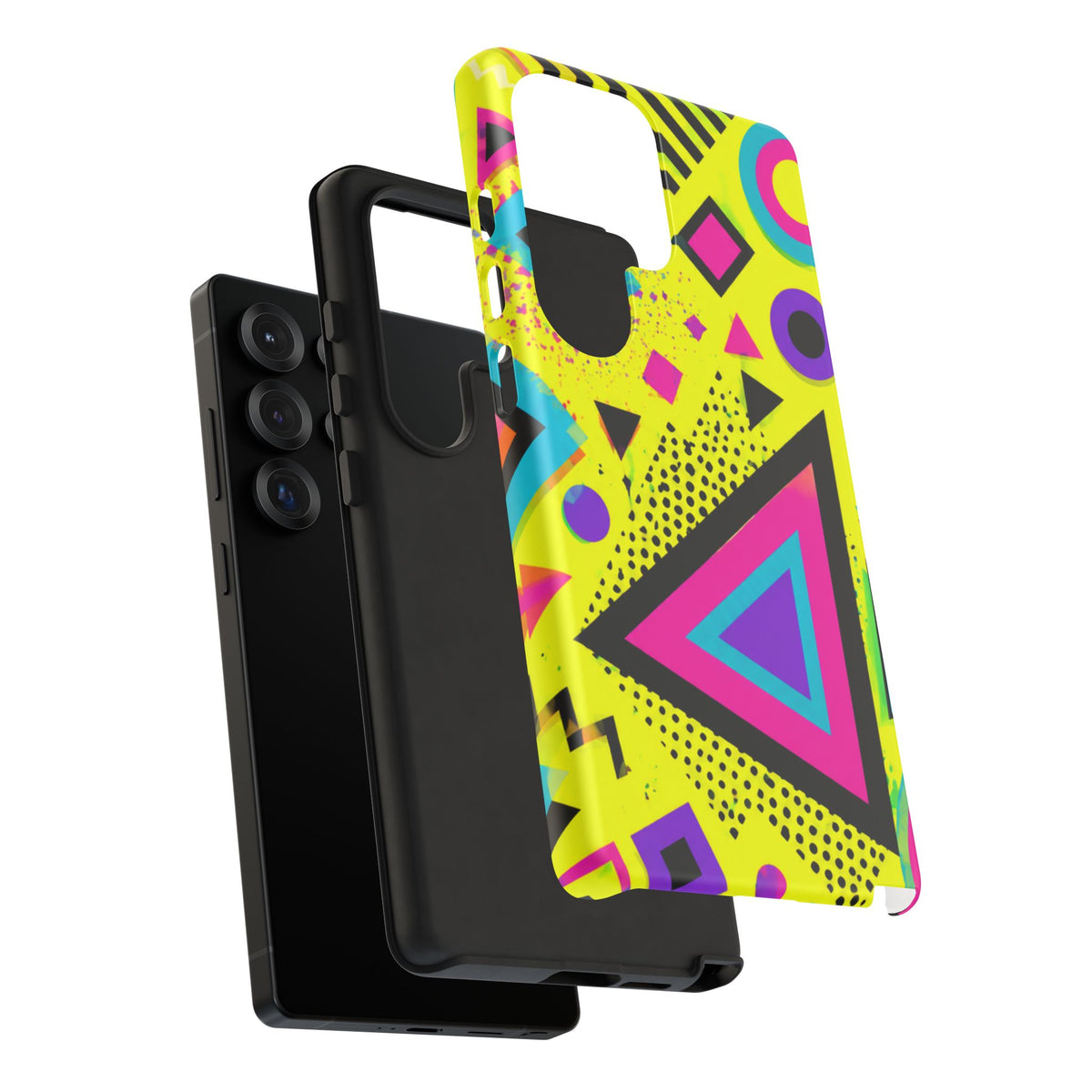 Retro 80s Geometric Phone Case — Neon Memphis Triangle Design