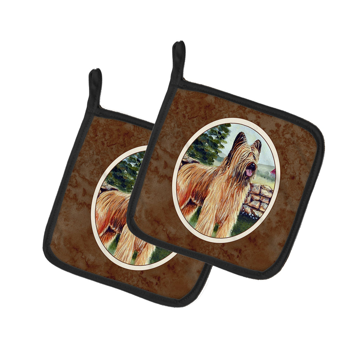 Briard Pot Holder Set of 2 Heat Resistant Quilted Hot Pads 7.5 x 7.5 Inch, Insulated Kitchen Trivets for Cooking & Baking