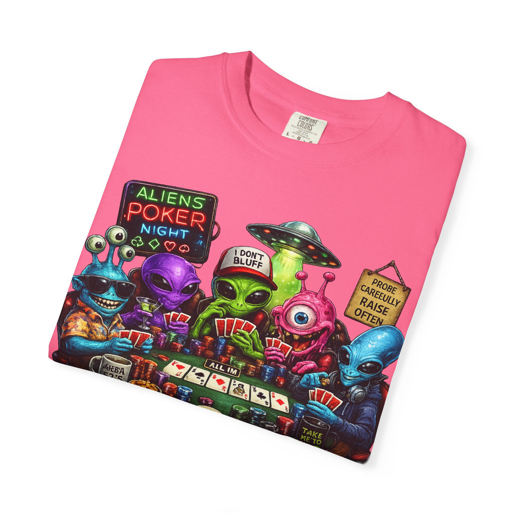 Aliens Poker Night T-shirt | Funny UFO Casino Card Game Design