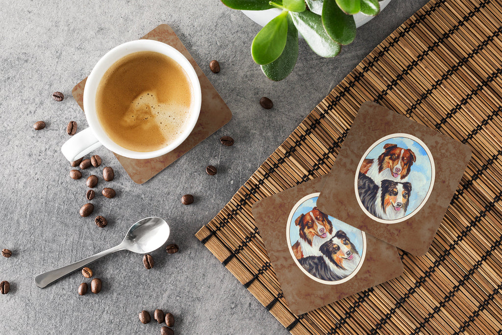 Australian Shepherd What a pair Foam Coasters Set of 4 Cup Coasters for Indoor Outdoor, Tabletop Protection, Anti Slip, Mouse pad Material