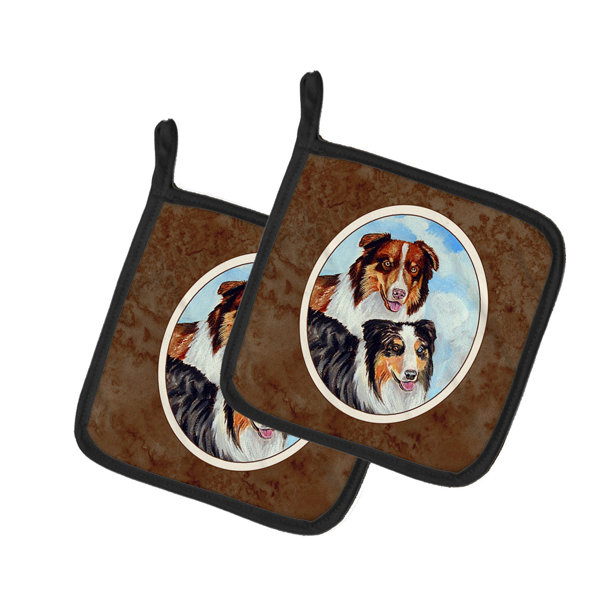 Australian Shepherd What a pair Pot Holder Set of 2 Heat Resistant Quilted Hot Pads 7.5 x 7.5 Inch, Insulated Kitchen Trivets for Cooking & Baking