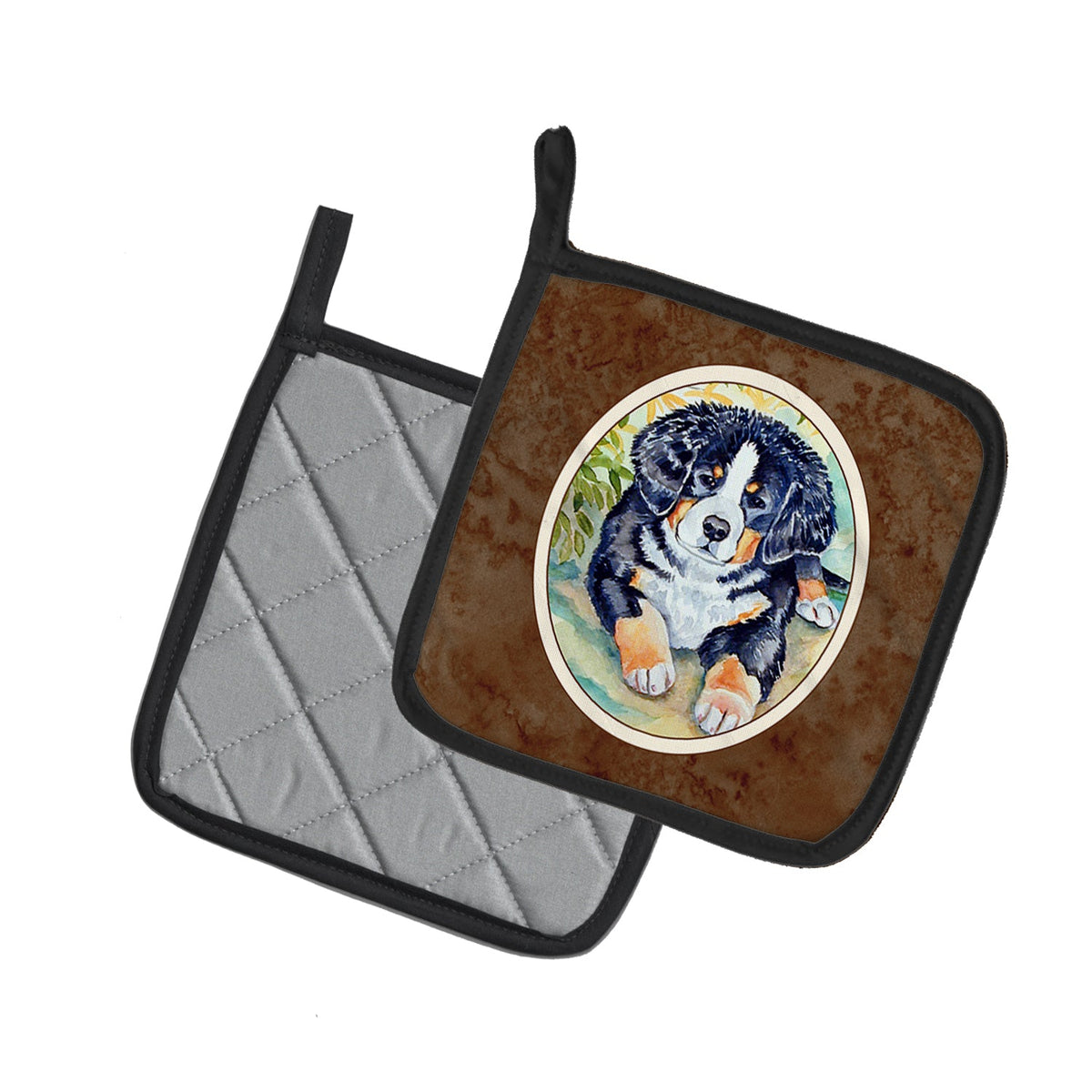 Bernese Mountain Dog Puppy Pot Holder Set of 2 Heat Resistant Quilted Hot Pads 7.5 x 7.5 Inch, Insulated Kitchen Trivets for Cooking & Baking