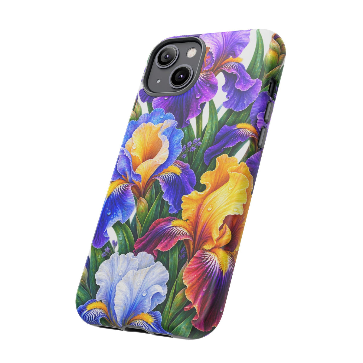 Floral Iris Tough Phone Case — Colorful Watercolor Iris Protective Cover