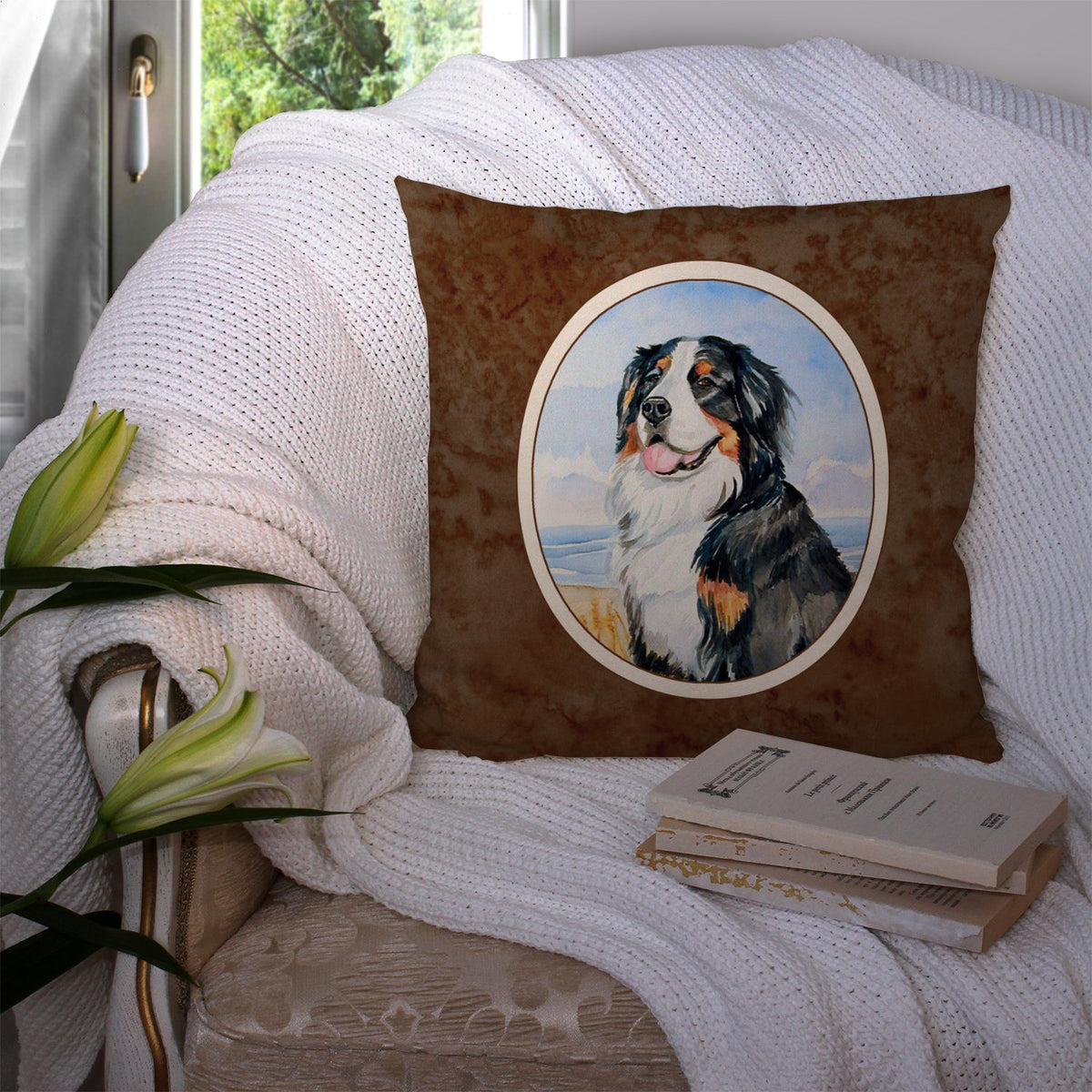 Momma's Love Bernese Mountain Dog Decorative Throw Pillow 14x14 Indoor Outdoor Accent Cushion, Fabric Cover with Insert for Sofa, Bed, Porch & Living Room