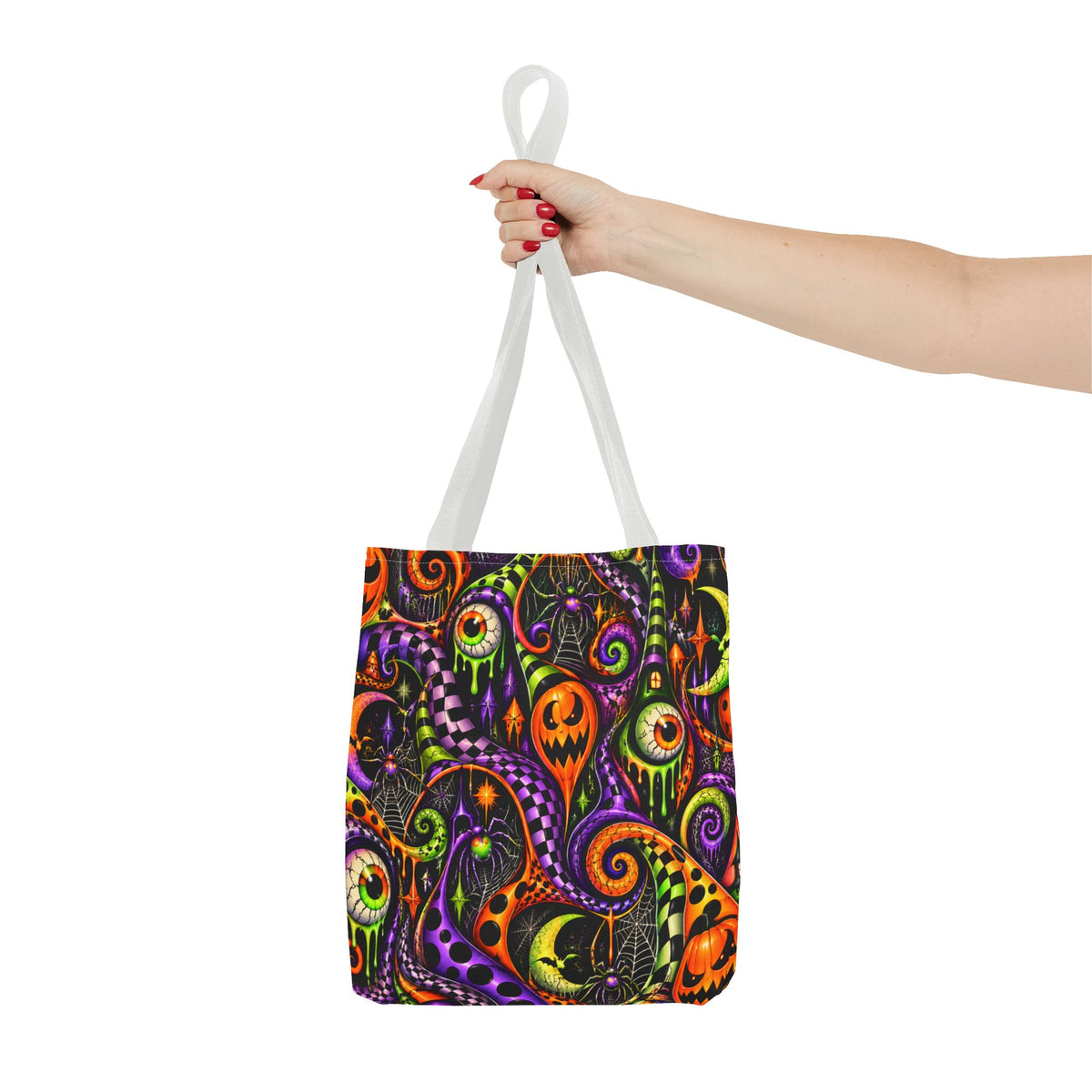 Halloween Swirl Tote Bag — Spooky Jack-o'-Lantern & Eyeball Allover Print