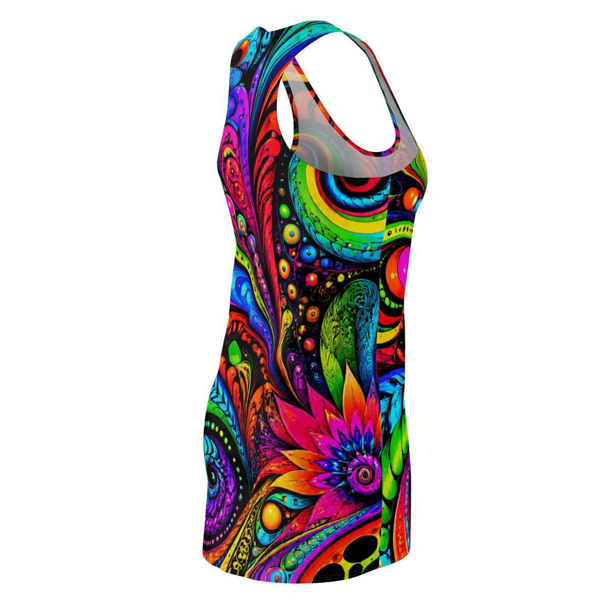 Psychedelic Floral Racerback Dress — Vibrant All-Over Print Sundress