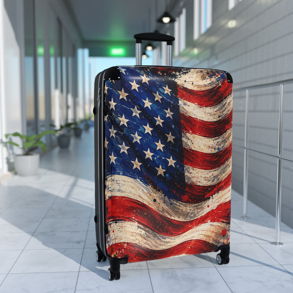 American Flag Carry-On Suitcase — Vintage USA Patriotic Luggage