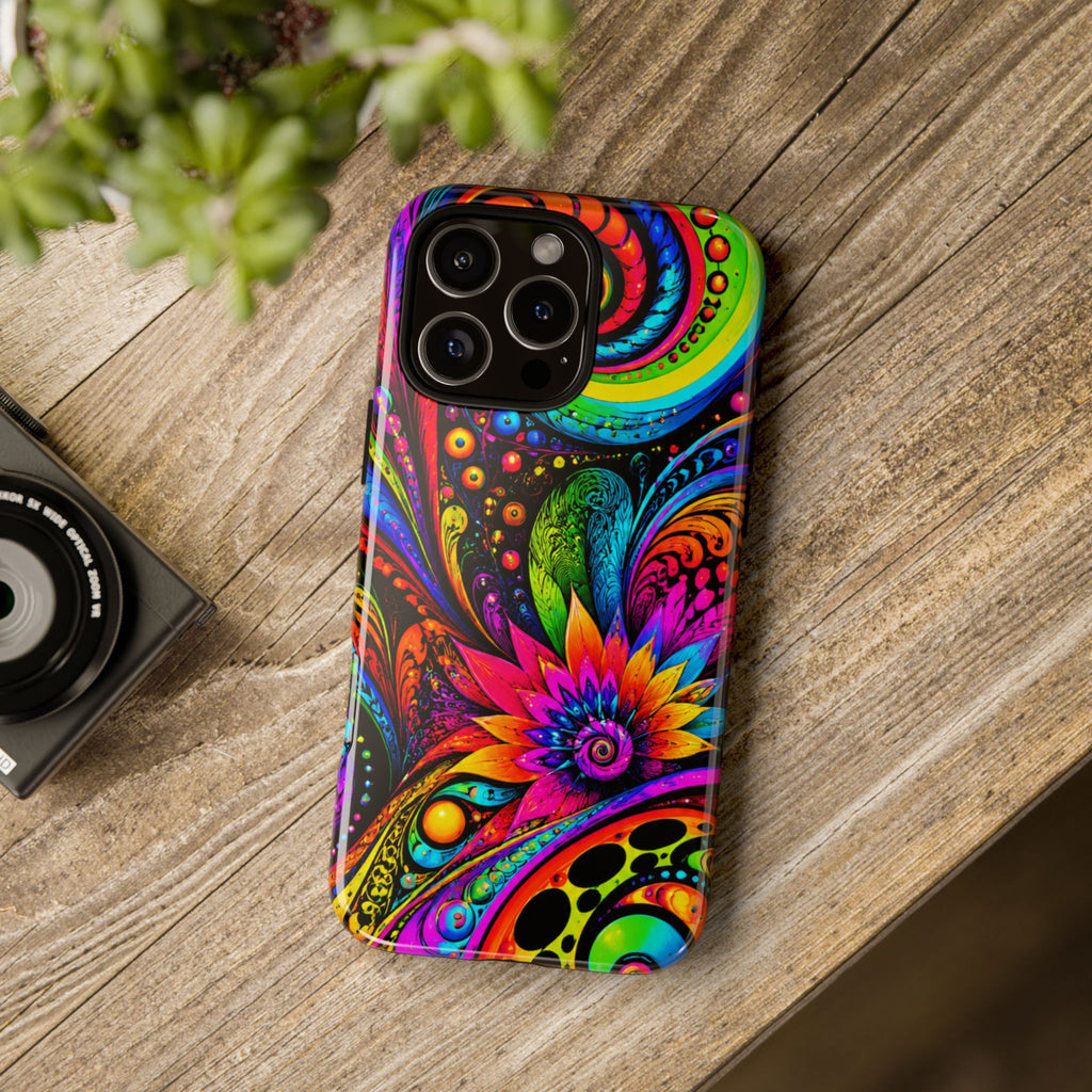 Psychedelic Floral Phone Case — Vibrant Swirl Tough Protective Cover