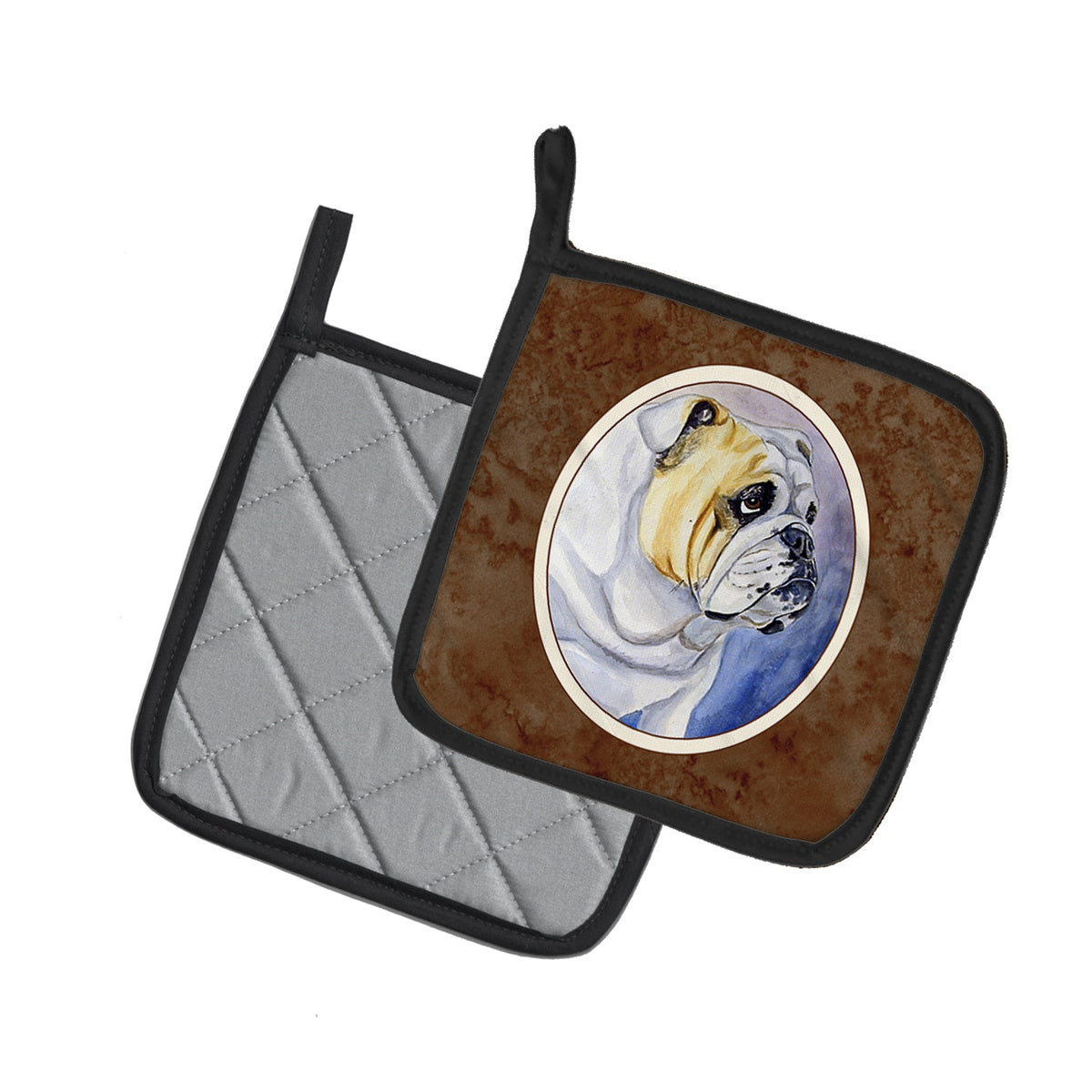 English Bulldog Pot Holder Set of 2 Heat Resistant Quilted Hot Pads 7.5 x 7.5 Inch, Insulated Kitchen Trivets for Cooking & Baking