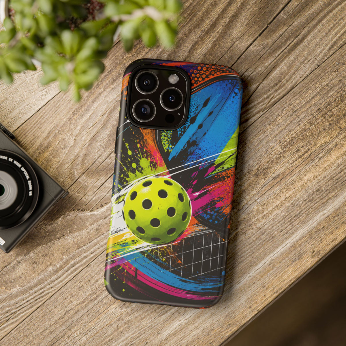 Pickleball Phone Case – Neon Paddle & Ball Splash Tough Case
