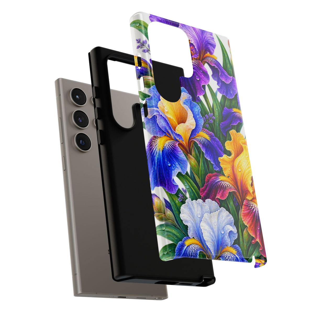 Floral Iris Tough Phone Case — Colorful Watercolor Iris Protective Cover