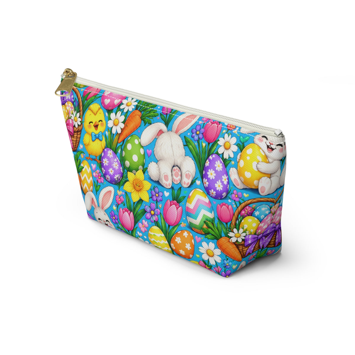 Easter Bunny & Eggs Accessory Pouch — Cute Spring T-Bottom Makeup Bag