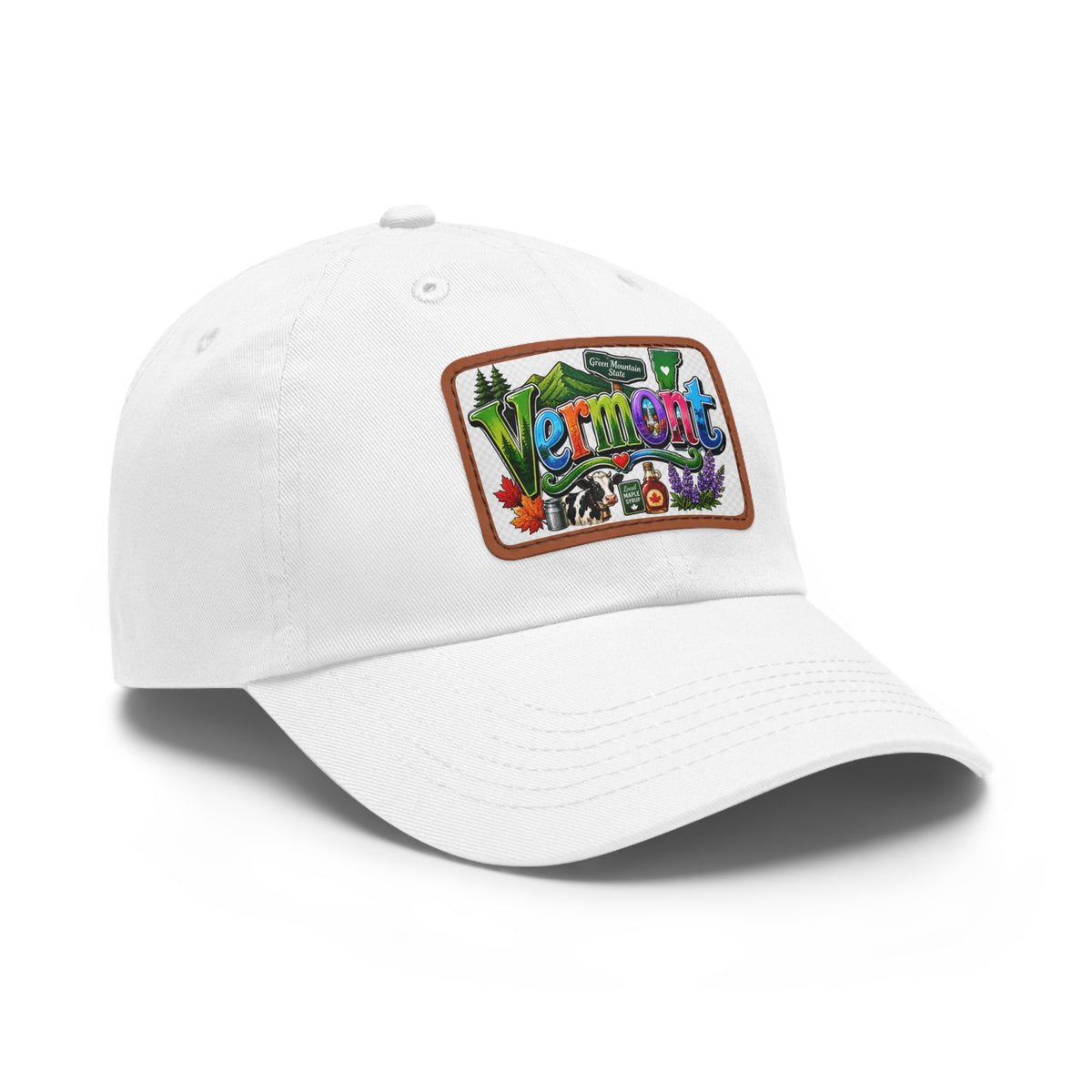 Vermont Patch Dad Hat | Leather Rectangle Patch, State Travel Cap