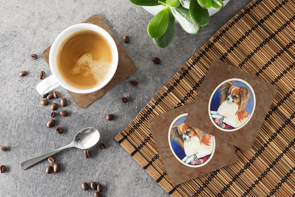 Papillon Rose and Butterfly Foam Coasters Set of 4 Cup Coasters for Indoor Outdoor, Tabletop Protection, Anti Slip, Mouse pad Material