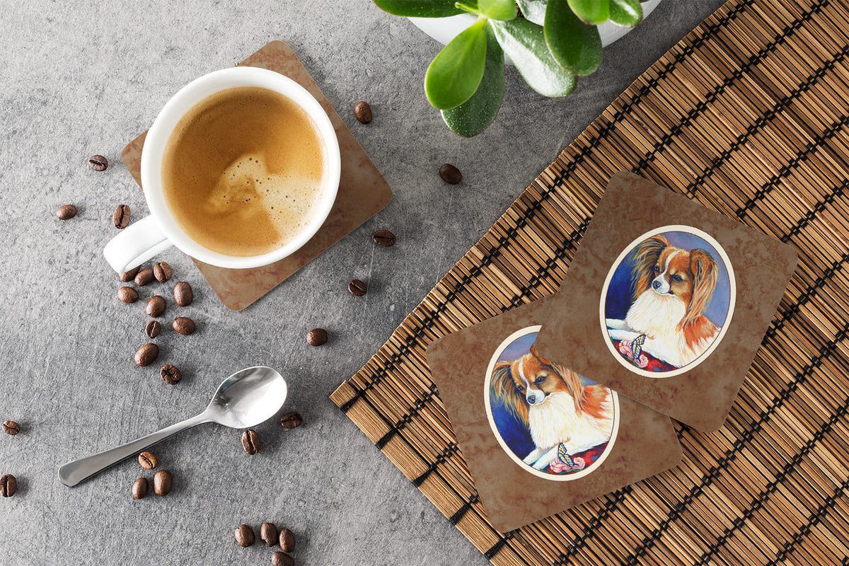 Papillon Rose and Butterfly Foam Coasters Set of 4 Cup Coasters for Indoor Outdoor, Tabletop Protection, Anti Slip, Mouse pad Material
