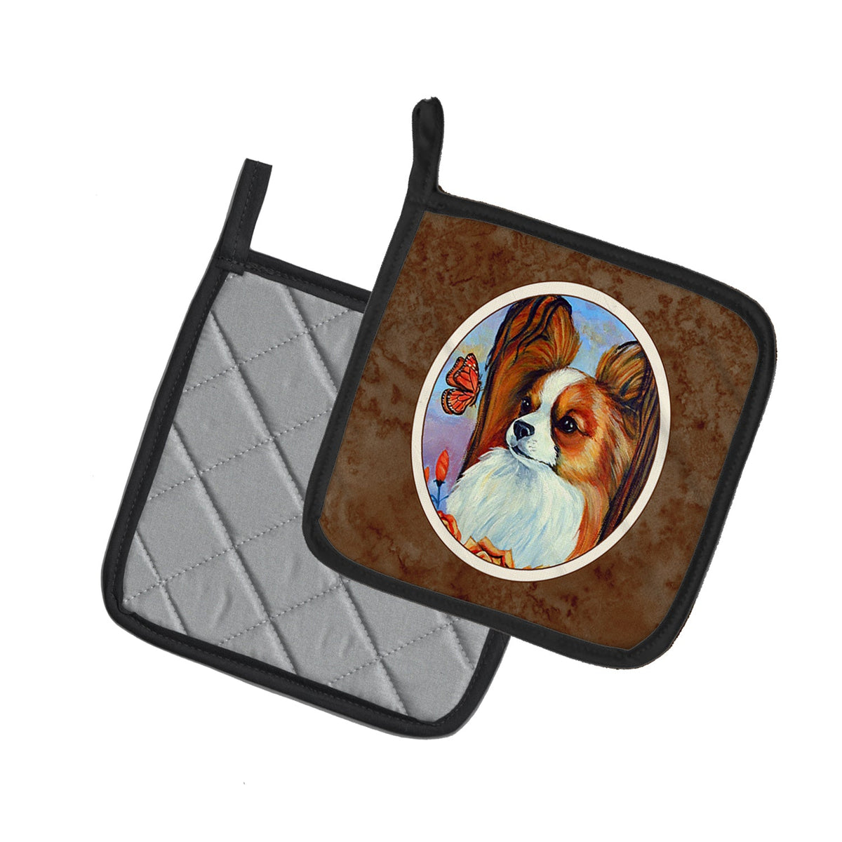 Papillon Pot Holder Set of 2 Heat Resistant Quilted Hot Pads 7.5 x 7.5 Inch, Insulated Kitchen Trivets for Cooking & Baking