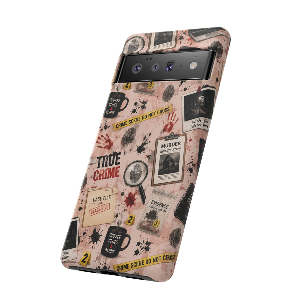 True Crime Pattern Phone Case – Detective Evidence, Crime Scene Tape & 'True Crime' Design