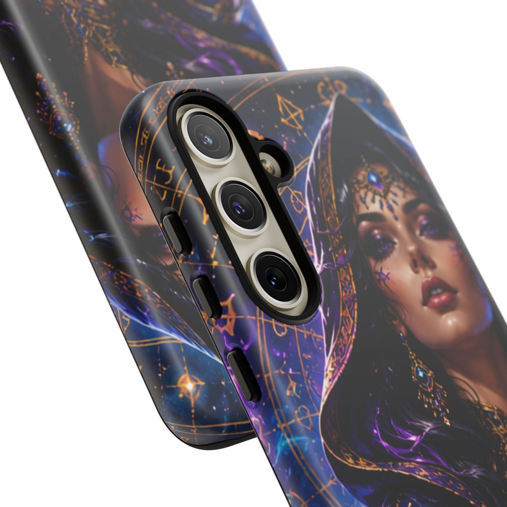 Phone Case — Mystical Sorceress Art Protective Tough Case (Astrology, Purple Hooded Witch)