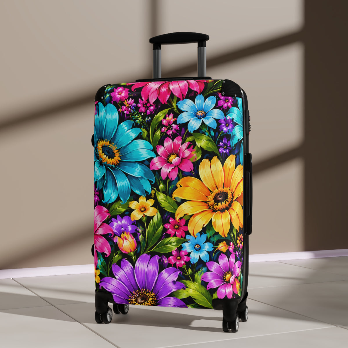 Bright Floral Suitcase – Colorful Flower Print Carry-On Travel Luggage