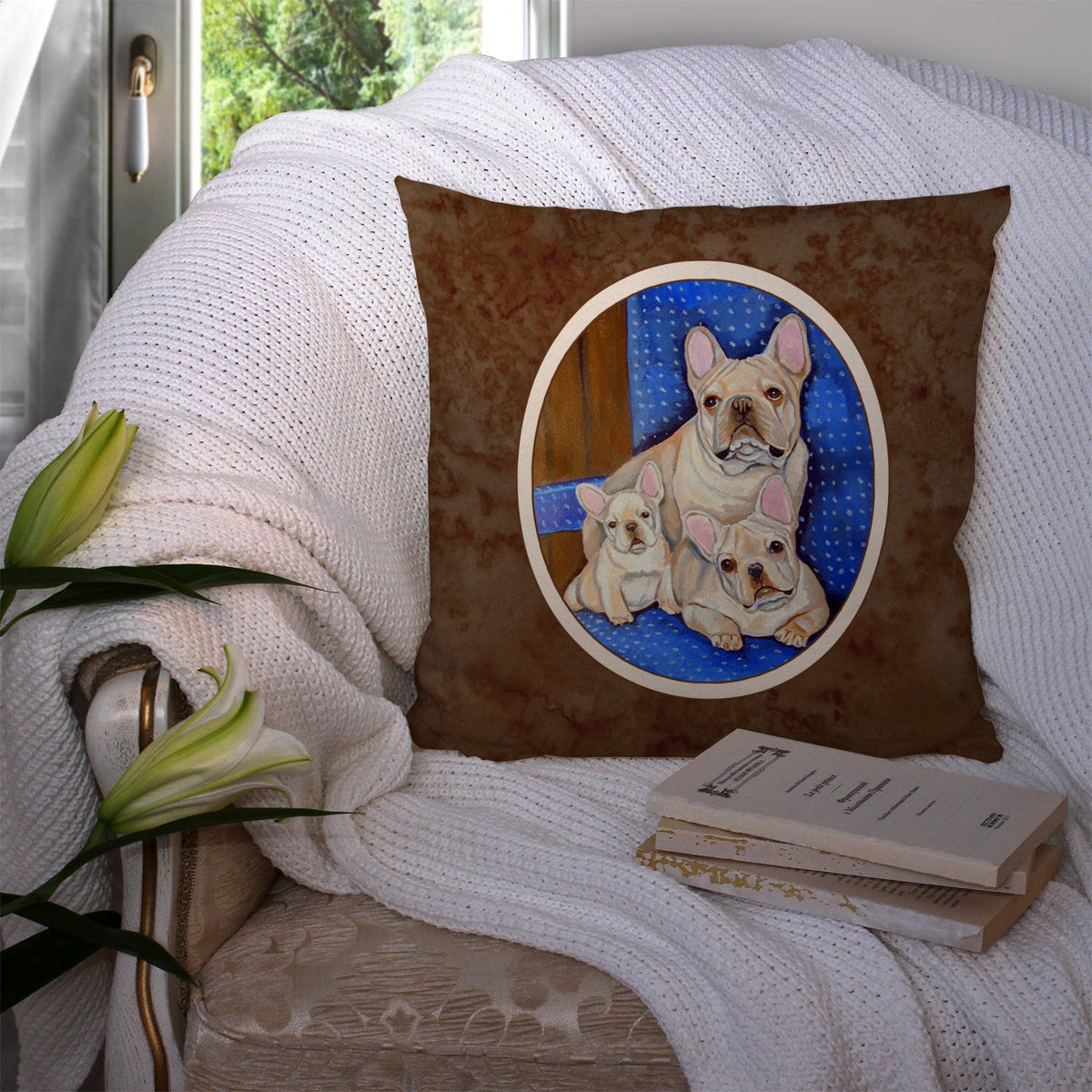 French Bulldog Momma's Love Decorative Throw Pillow 14x14 Indoor Outdoor Accent Cushion, Fabric Cover with Insert for Sofa, Bed, Porch & Living Room