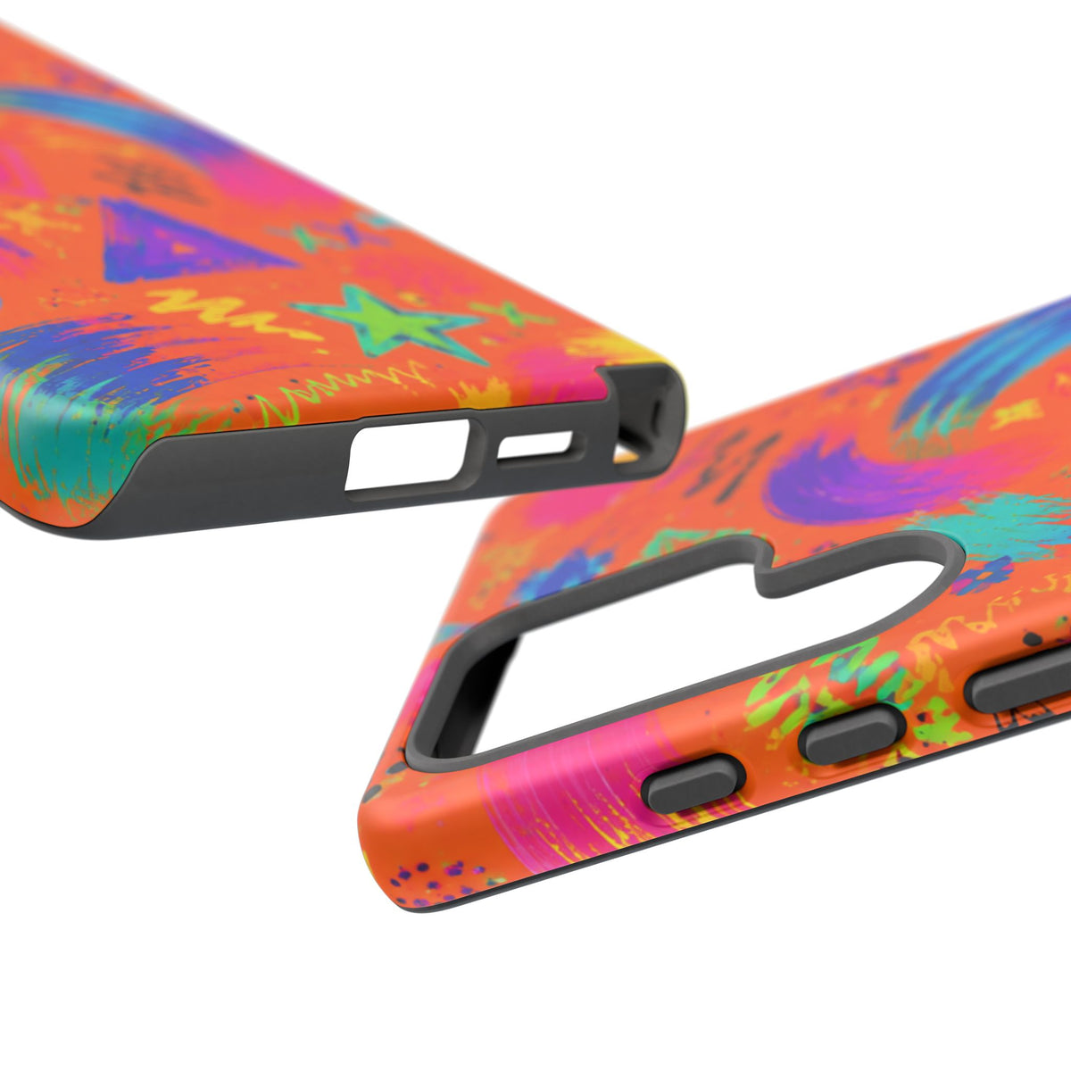 Colorful Neon Doodle Phone Case — Bright Abstract Stars & Hearts Tough Case