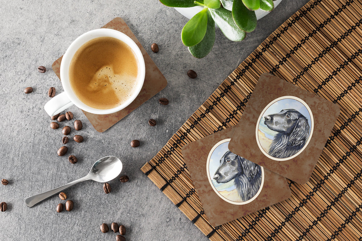 Flat Coated Retriever Foam Coasters Set of 4 Cup Coasters for Indoor Outdoor, Tabletop Protection, Anti Slip, Mouse pad Material