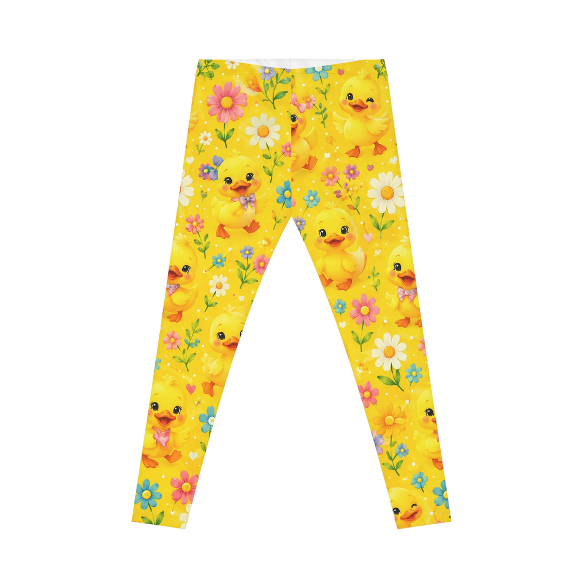 Yellow Floral Duck Leggings — Cute Baby Duck Patterned Women's Leggings