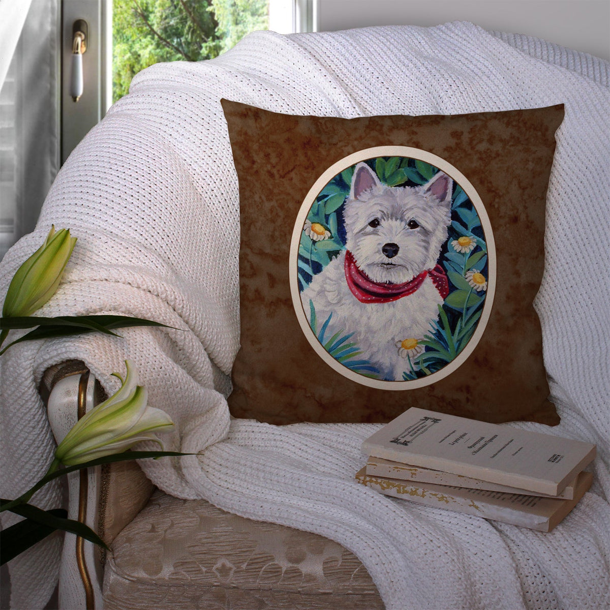 Westie Decorative Throw Pillow 14x14 Indoor Outdoor Accent Cushion, Fabric Cover with Insert for Sofa, Bed, Porch & Living Room