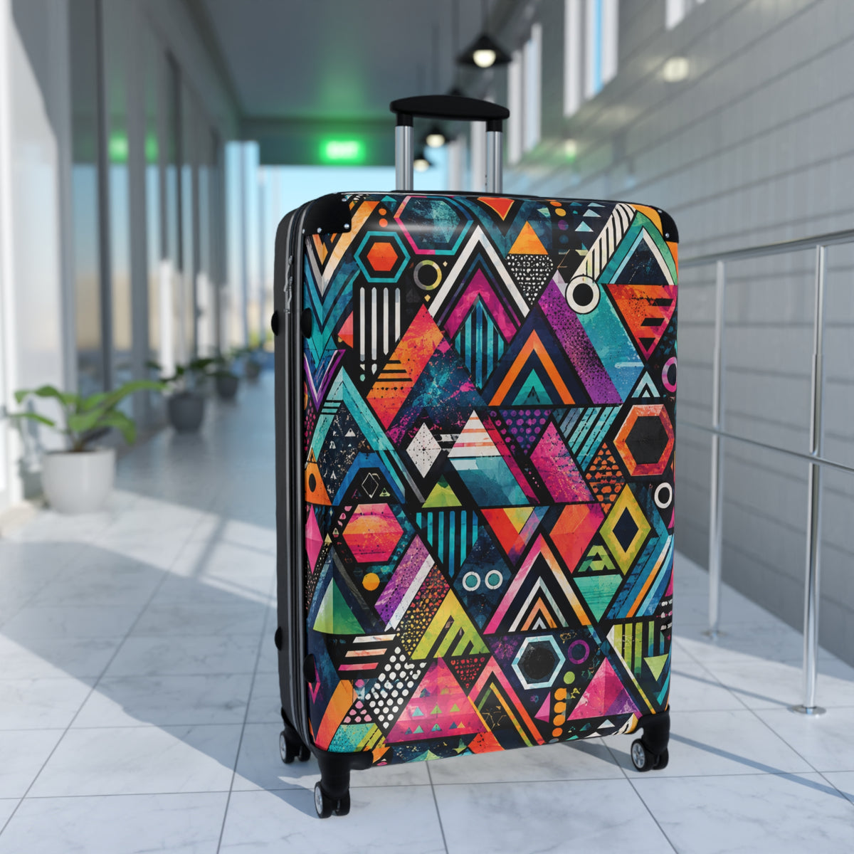 Geometric Neon Carry-On Suitcase
