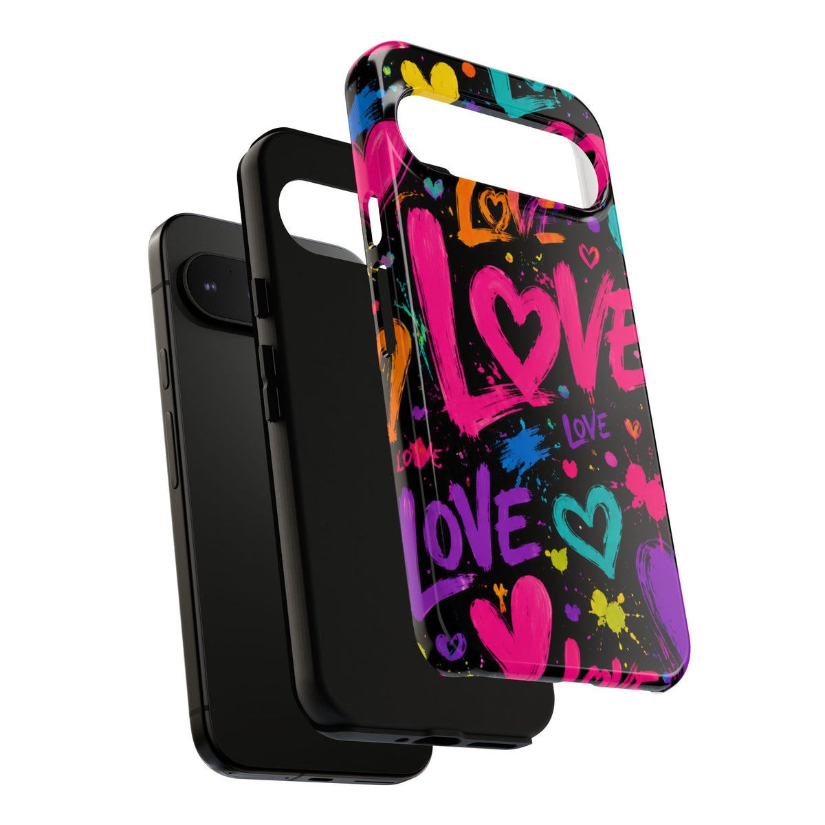 Phone Case — Neon Graffiti "Love" Hearts Protective Tough Case