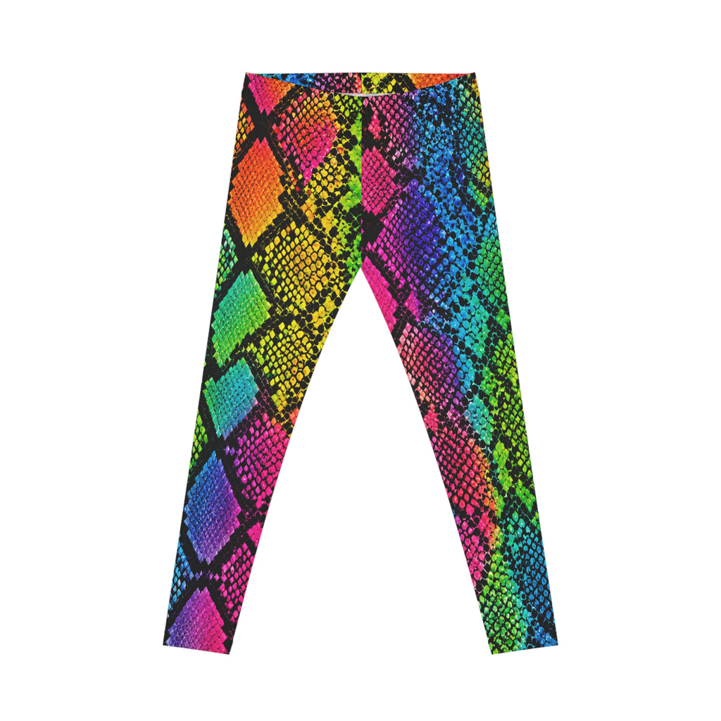 Rainbow Snake Print Leggings — Bold Neon Animal Print Women's Leggings