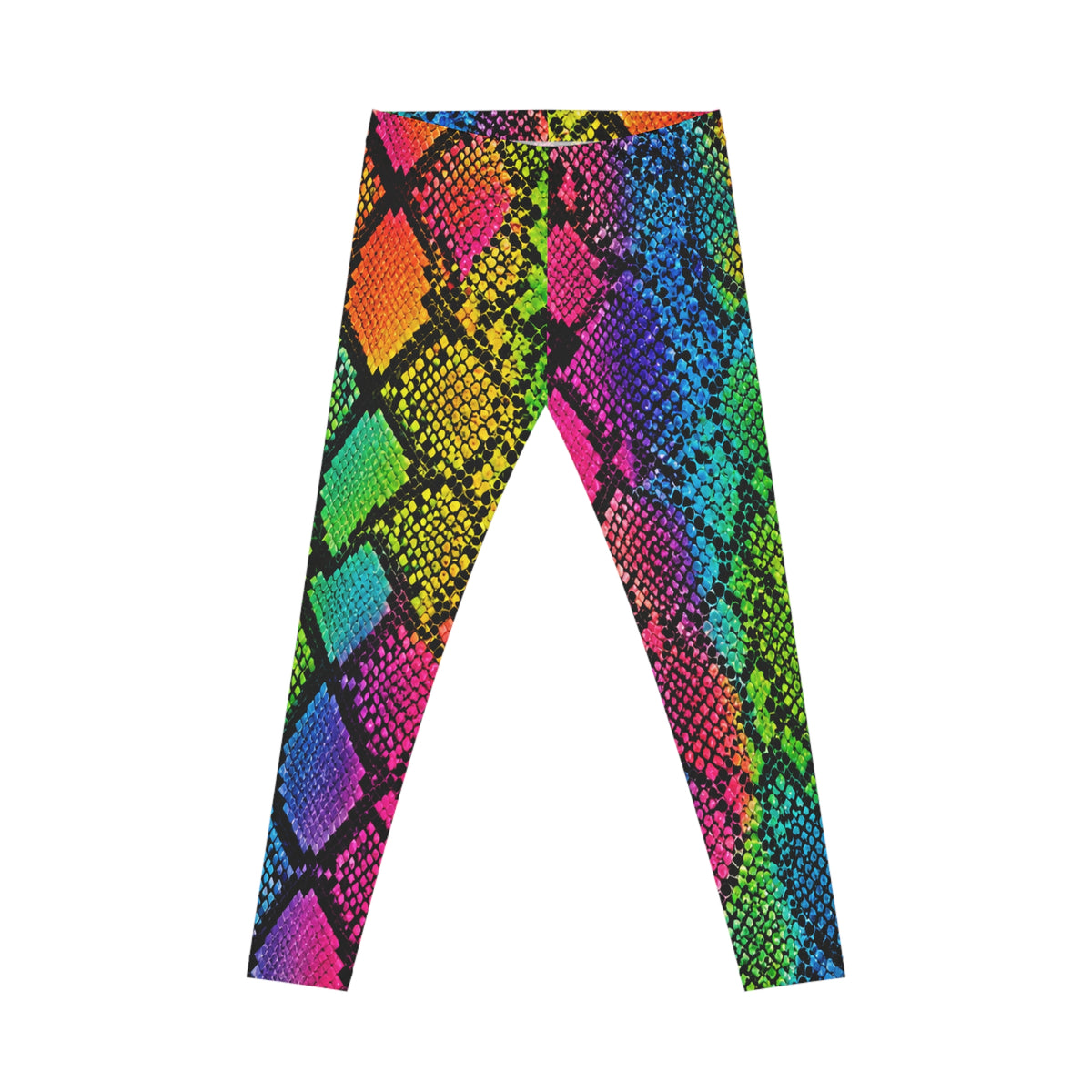 Rainbow Snake Print Leggings — Bold Neon Animal Print Women's Leggings