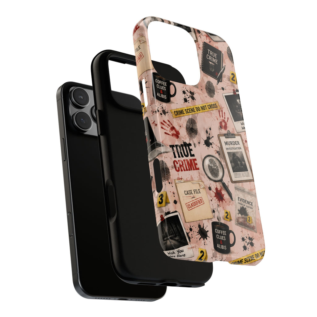 True Crime Pattern Phone Case – Detective Evidence, Crime Scene Tape & 'True Crime' Design