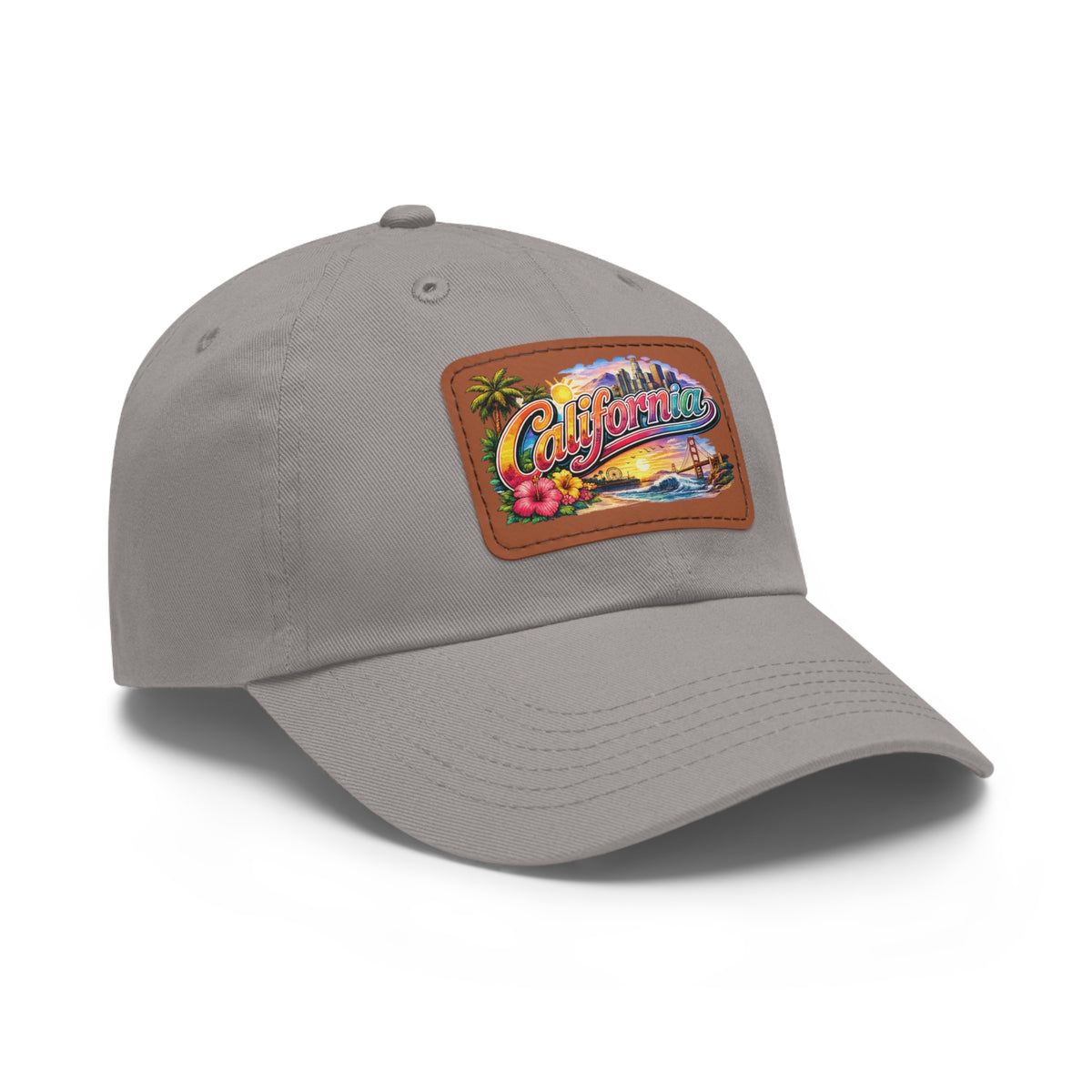 California Beach Patch Dad Hat | Leather Rectangle Patch