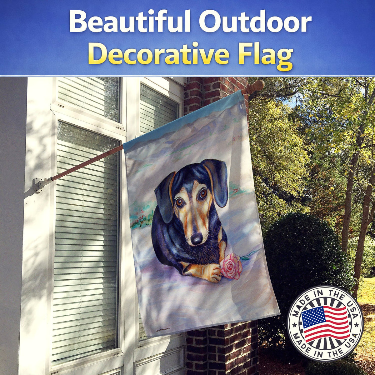 Black and Cream Dachshund House Flag 28x40 Porch Sleeve Pole Decorative Outside Yard Banner Artwork Wall Hanging, Polyester