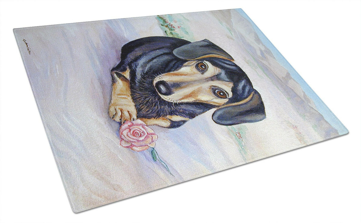 Black and Cream Dachshund Cutting Board Tempered Glass Kitchen Cutting Surface, Heat Resistant Chopping, Non-Slip Feet, Food Prep & Serving